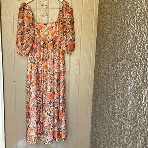 Storia smocked floral midi dress